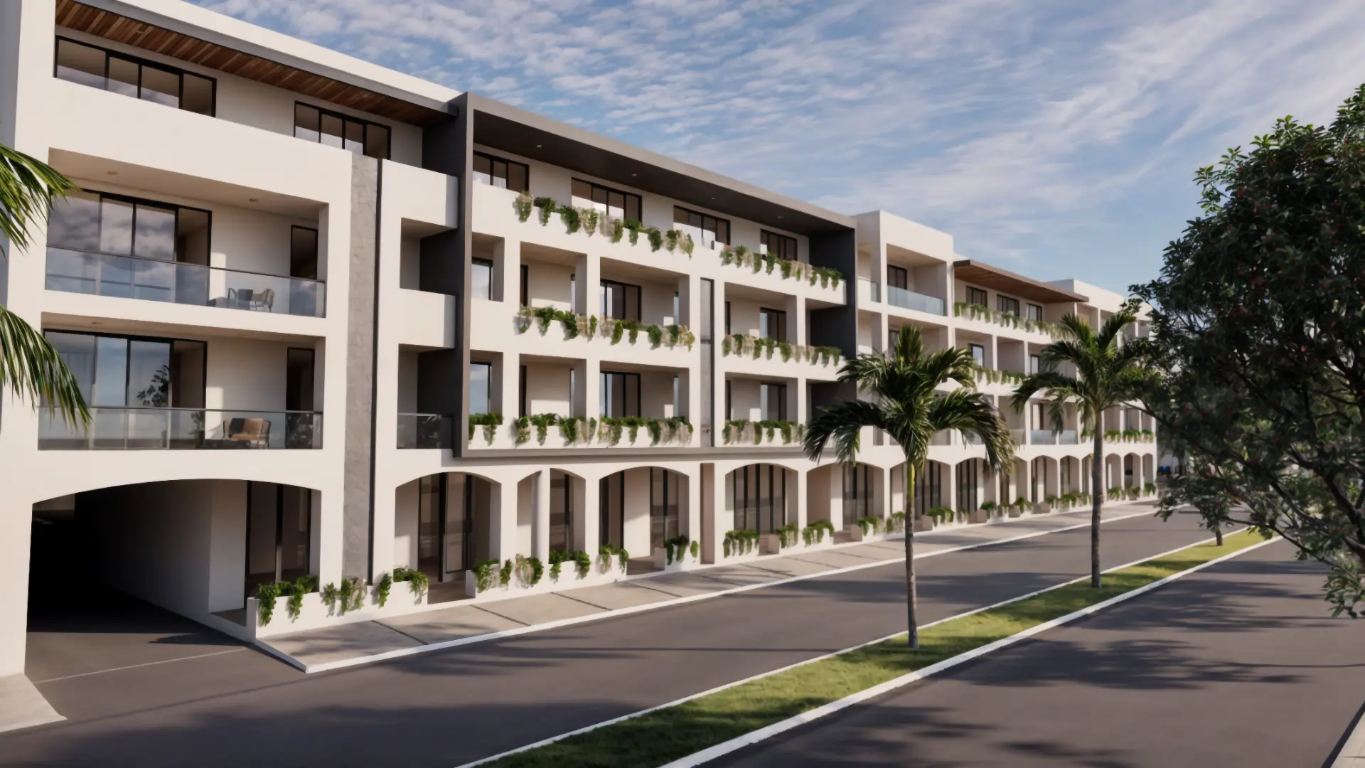 Fachada y áreas comunes de Sundara Condos & Plaza en Santa Cruz, Huatulco